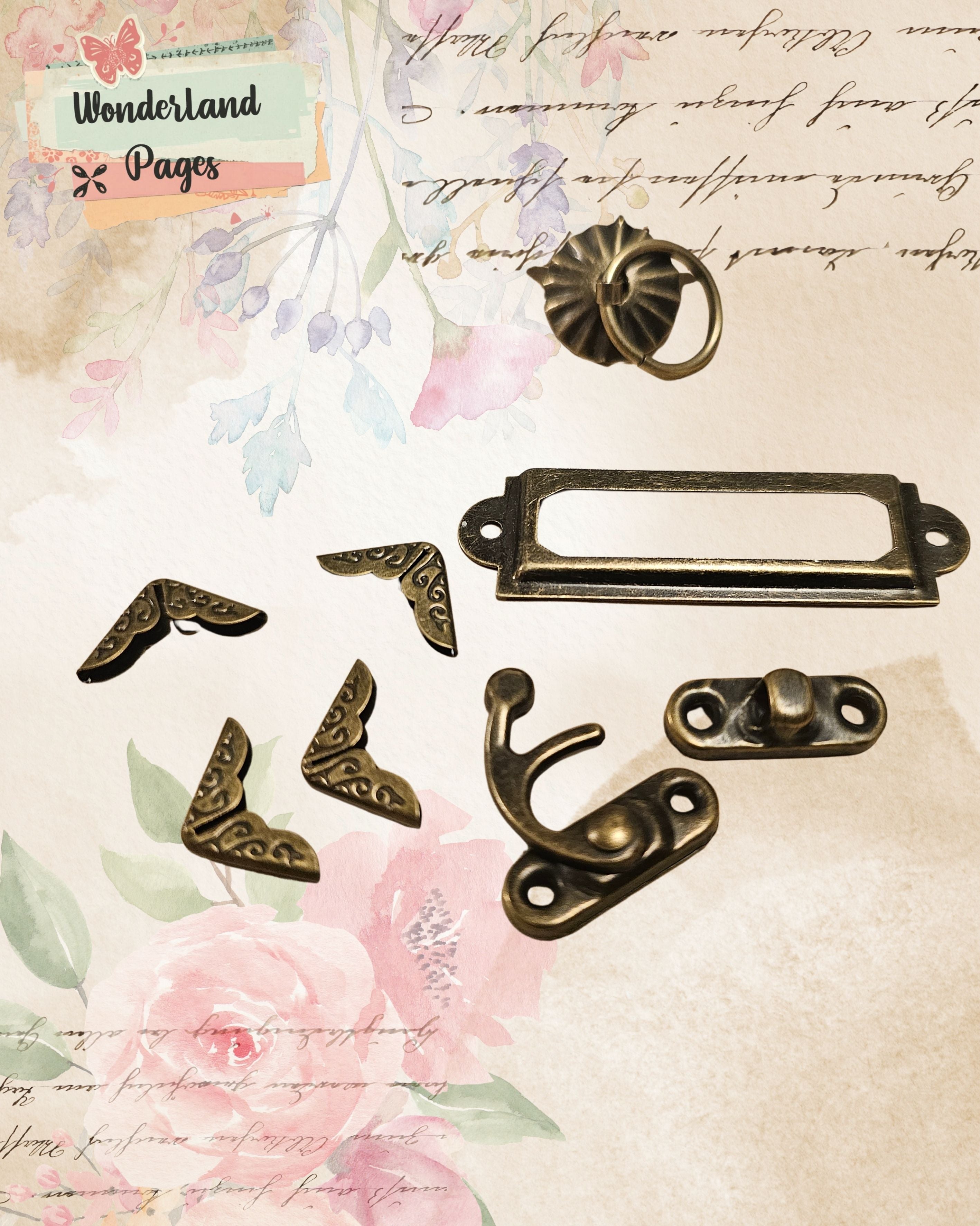 Vintage Brass Scrapbook Hardware Set